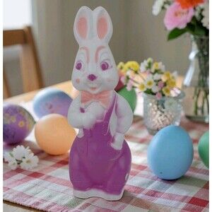 Easter Blow Mold Anthropomorphic Bunny  Rabbit 10"Figurine Purple Vtg 1960's